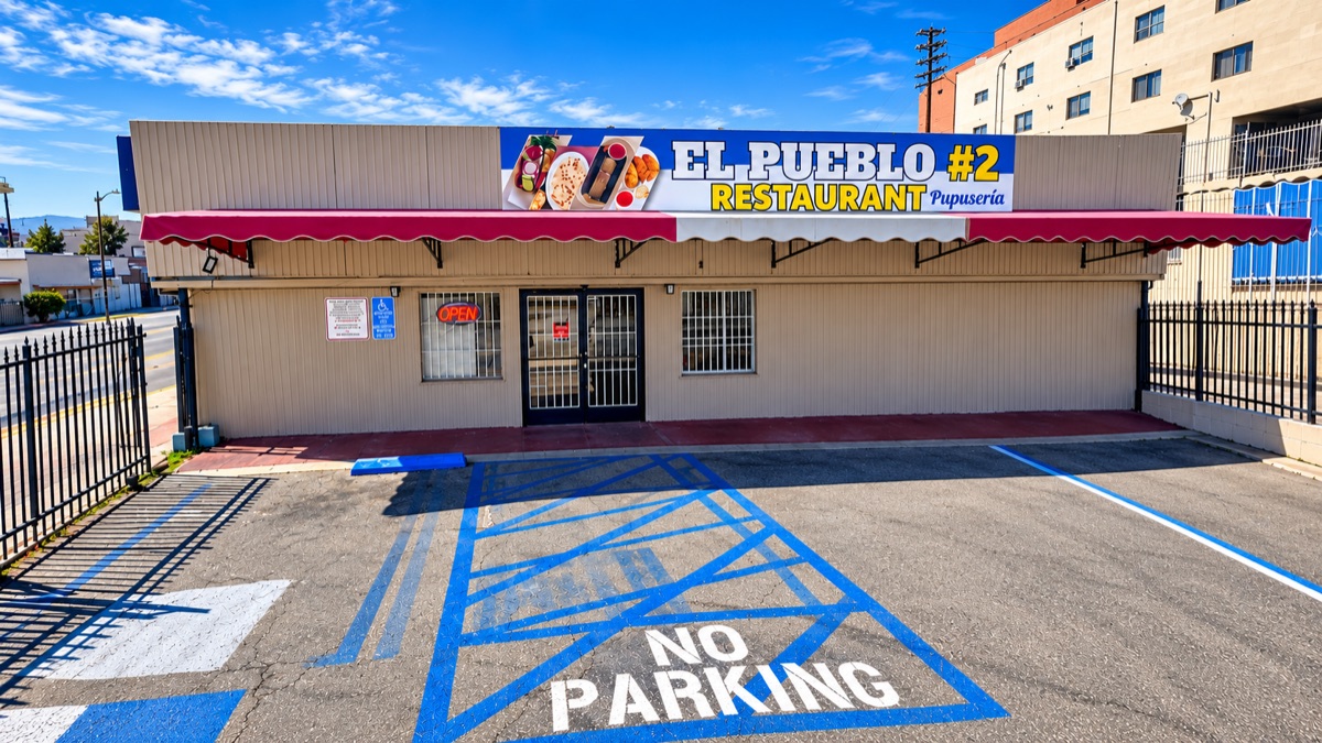 The storefront in daylight