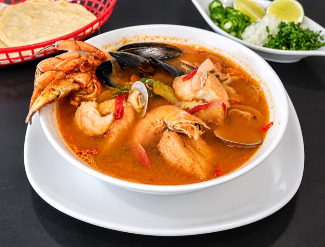 Seafood soup with crab, shrimp, mussels and clams